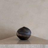 Vintage Smoke-Fired Ceramic Orb Bud Vase