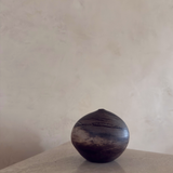 Vintage Smoke-Fired Ceramic Orb Bud Vase
