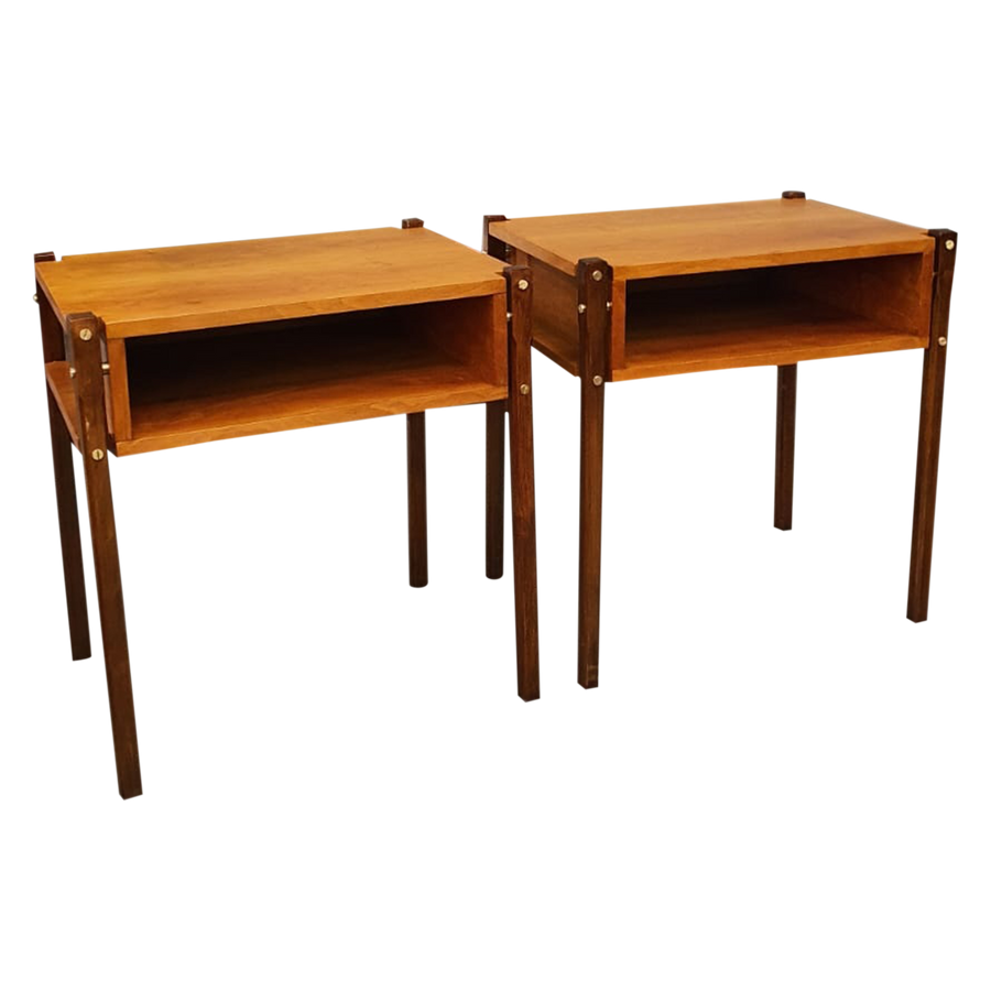 Pair of Walnut and Teak Bedside Tables, 1960s