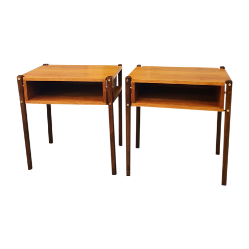 Pair of Walnut and Teak Bedside Tables, 1960s