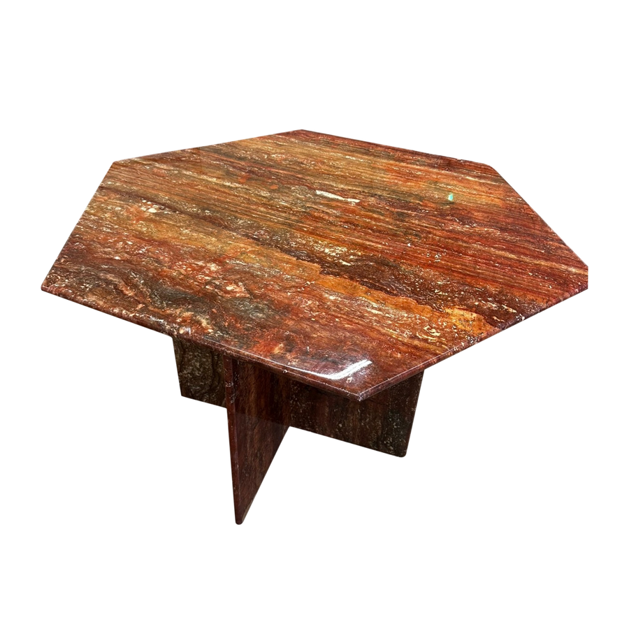 Hexagonal Spanish Red Travertine Dining Table