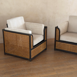 Pair of Vintage French Natural Wicker and Ebony Chairs