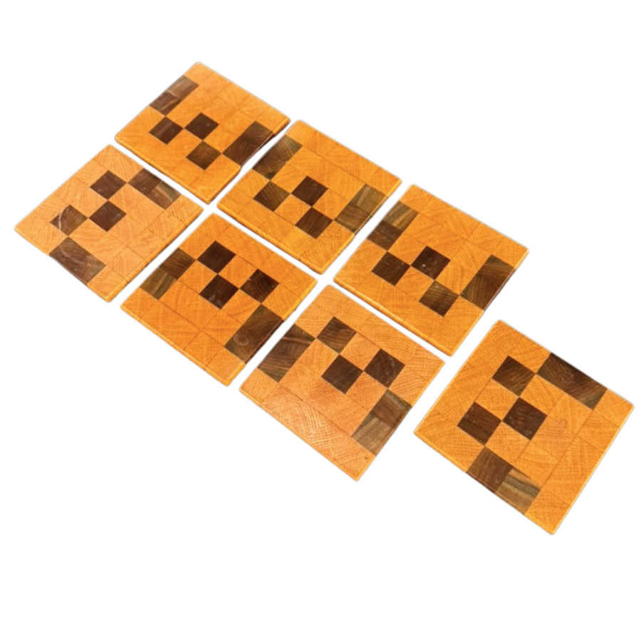 Set of 7 Checkered Wood Coasters