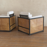 Pair of Vintage French Natural Wicker and Ebony Chairs
