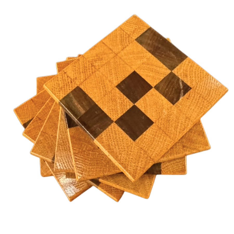 Set of 7 Checkered Wood Coasters