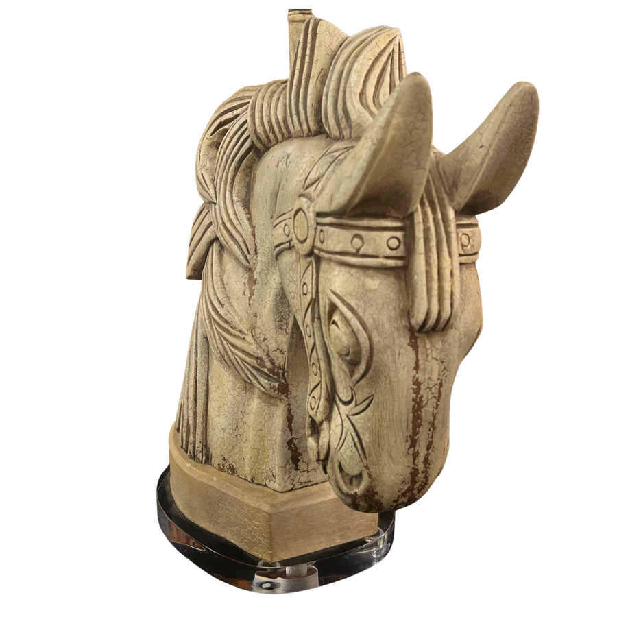 Pair of Carved Plaster Horse Head Lamps