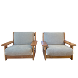 Pair of Oak Frame Lounge Chairs