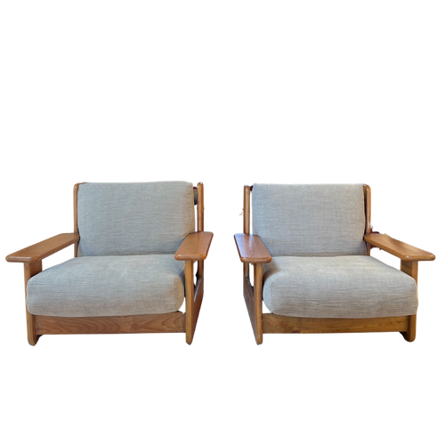 Pair of Oak Frame Lounge Chairs