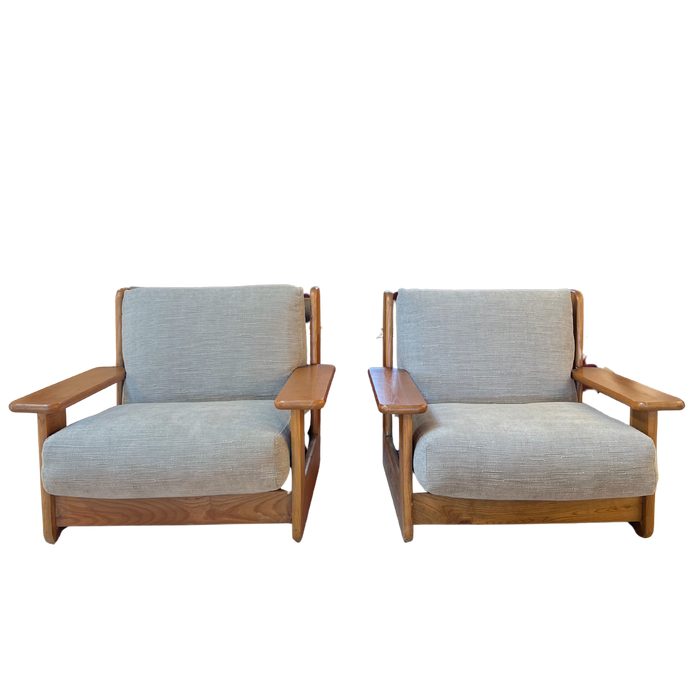 Pair of Oak Frame Lounge Chairs
