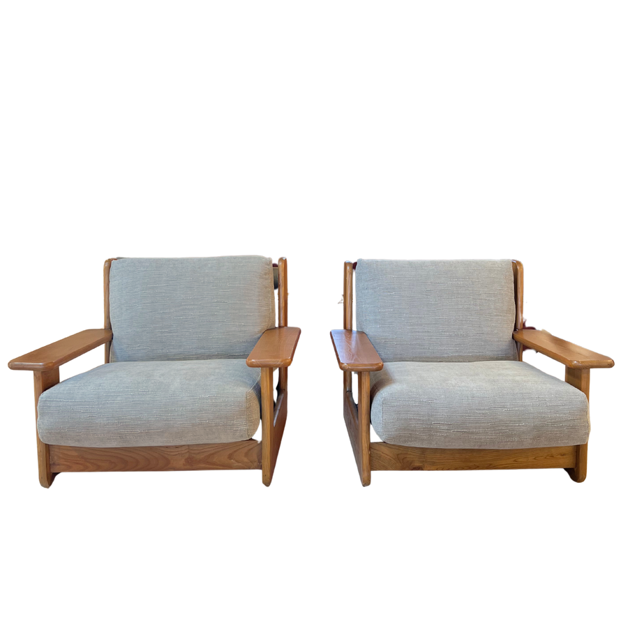 Pair of Oak Frame Lounge Chairs