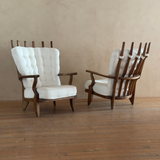 Pair of Guillerme et Chambron For Votre Maison 'Grand Repos' Lounge Chairs in Oak