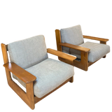 Pair of Oak Frame Lounge Chairs