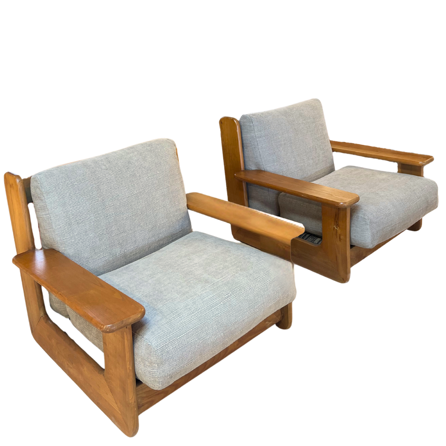 Pair of Oak Frame Lounge Chairs