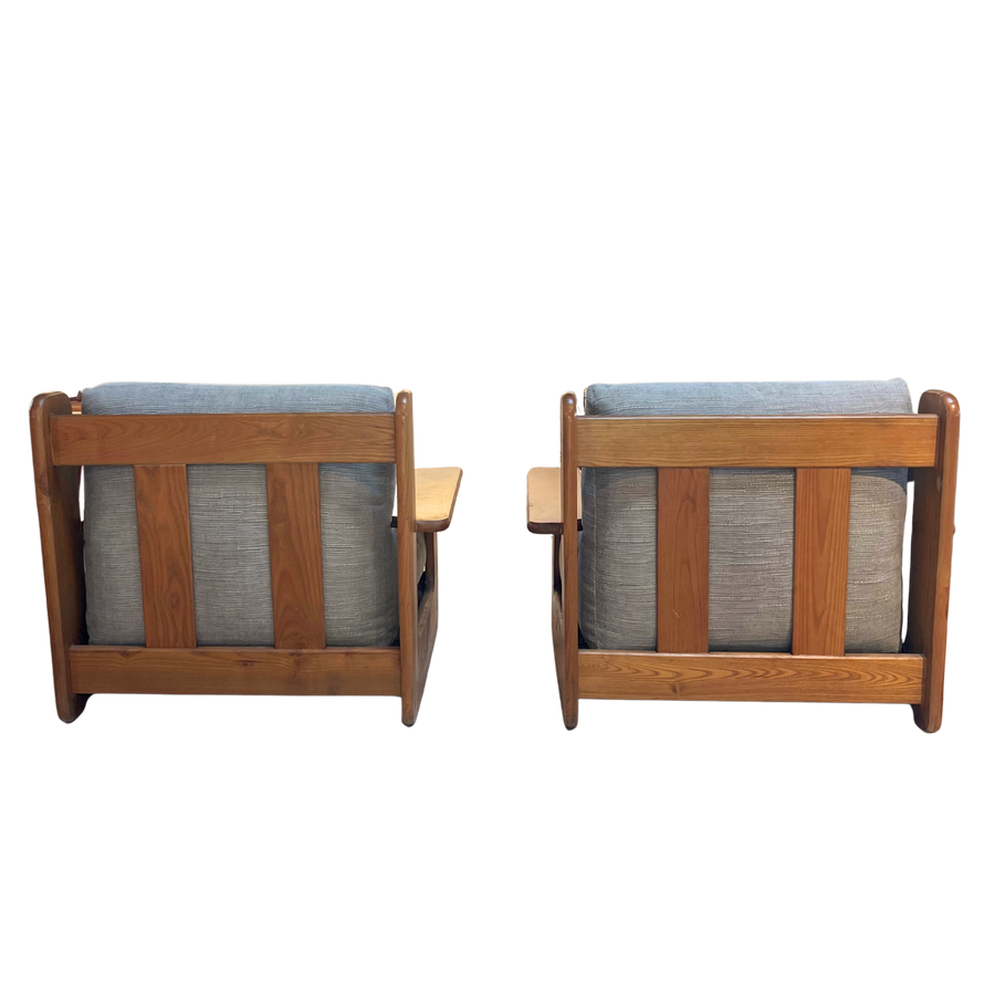 Pair of Oak Frame Lounge Chairs