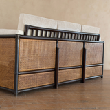 Vintage French Natural Wicker and Ebony Sofa