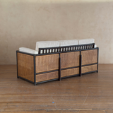 Vintage French Natural Wicker and Ebony Sofa