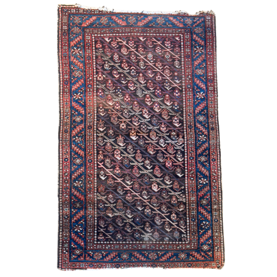 Vintage Rust and Indigo Persian Malayer Rug