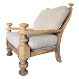 Antique Sculpted Oak Lounge with Sheepskin Cushions