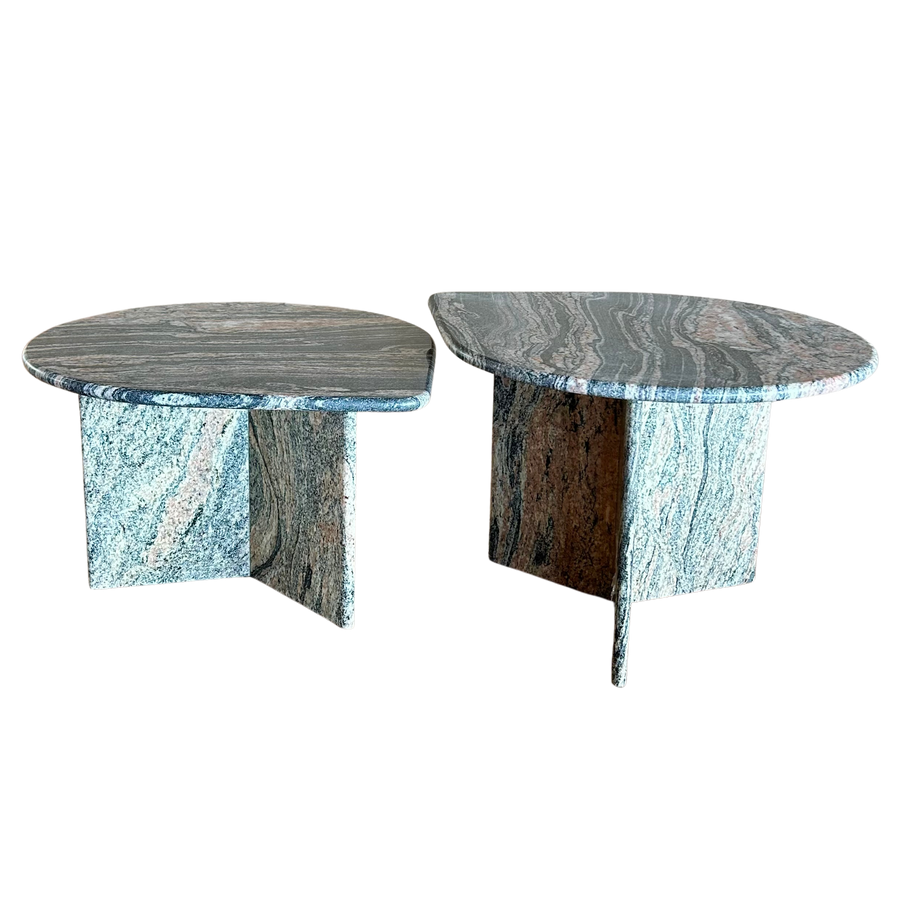 Vintage Pair of Pink and Charcoal Stone Coffee Tables