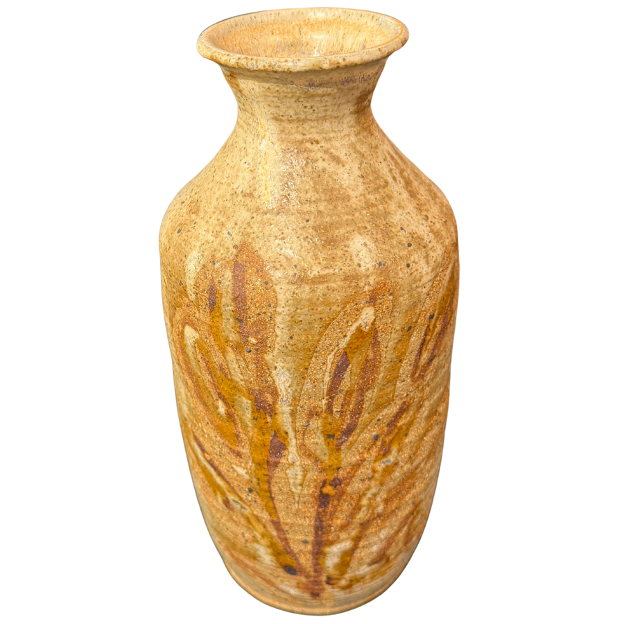Textured Ceramic Vessel with Leaf Motif