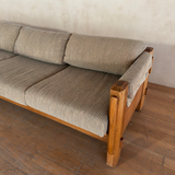 70s Custom Oak Carved 4 Seater Sofa