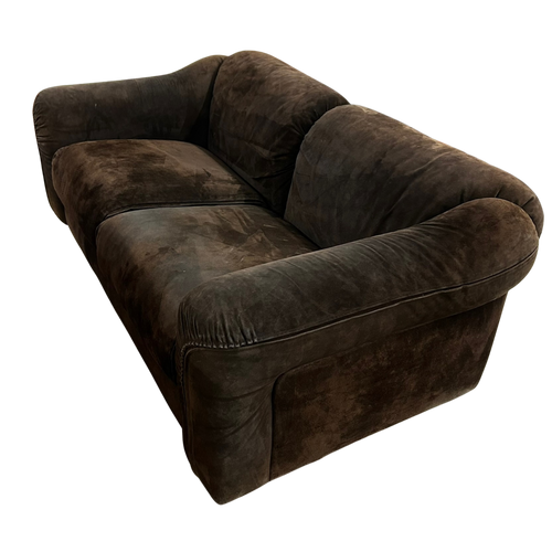 Chocolate Suede Barrel Arm Sofa, Italy, 1970s