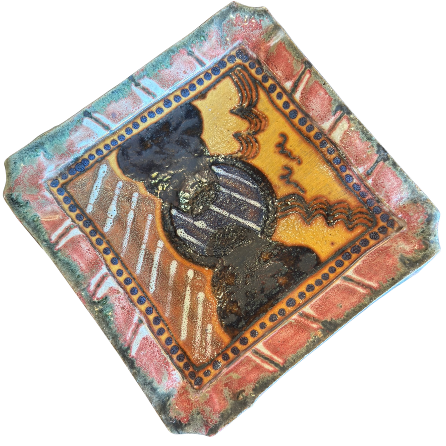 Colorful Glazed Ceramic Abstract Tray