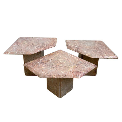 Trio of Dusty Rose French Marble Tables
