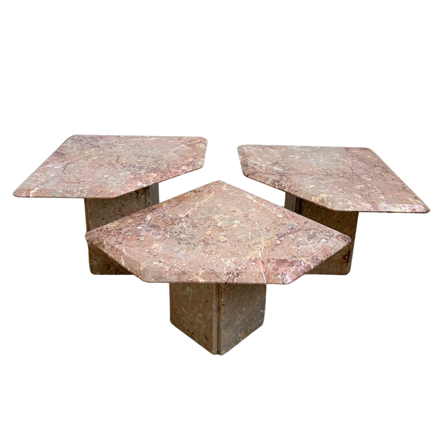 Trio of Dusty Rose French Marble Tables