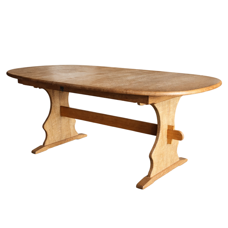 Vintage Swedish Oak Trestle Dining Table