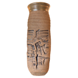 Tall Studio Ceramic Vase with Brutalist Motifs