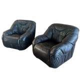 Pair of Vintage Italian Black Leather Chairs