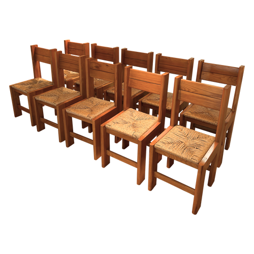 Set of 10 Rush Seat Oak Frame Dining Chairs