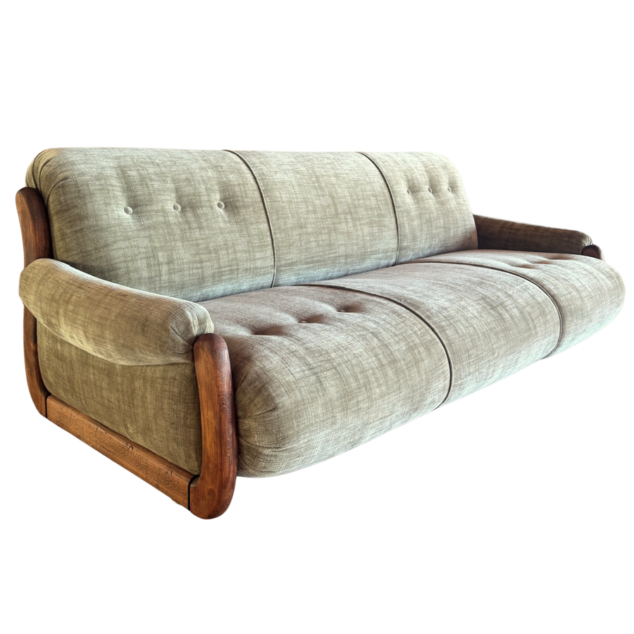 Vintage Sage Green Spanish Oak Framed Sofa, 1960s