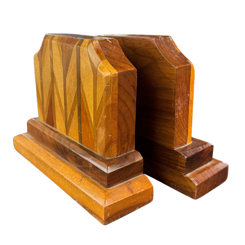 Pair of Wood Inlay Bookends