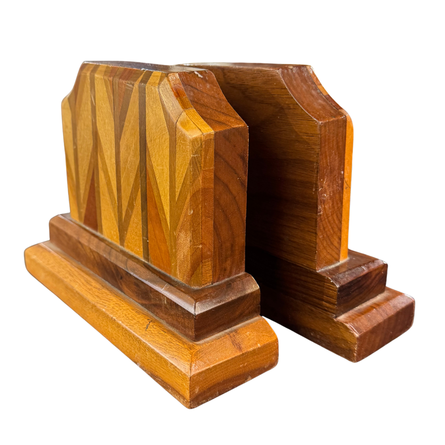 Pair of Wood Inlay Bookends