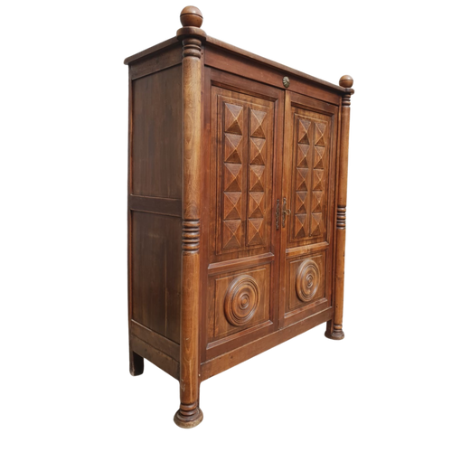 Hand Carved Oak Armoire by Charles Dudouyt, 1940s