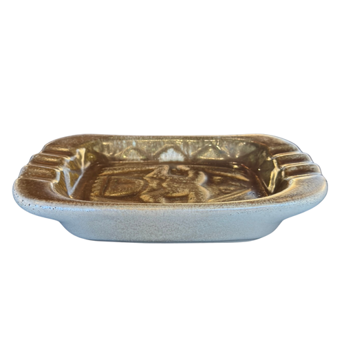Brown Glazed Ceramic Ashtray with Sculpted Relief