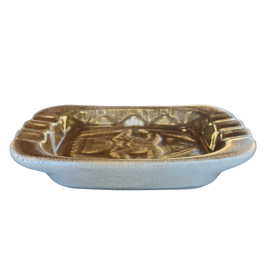 Brown Glazed Ceramic Ashtray with Sculpted Relief