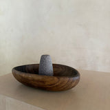 Large Hand-Carved Wood Mortar & Stone Pestle