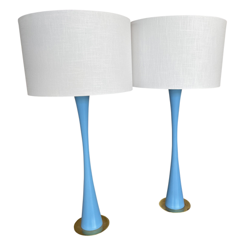 Pair of Sky Blue Tulip Table Lamps