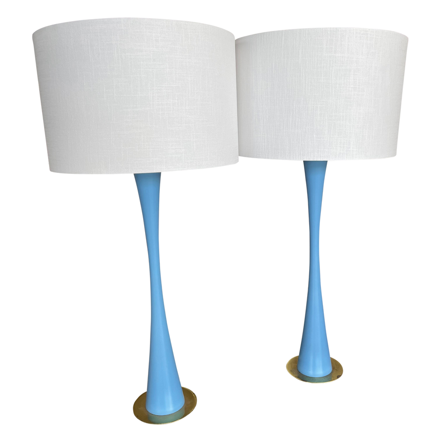 Pair of Sky Blue Tulip Table Lamps