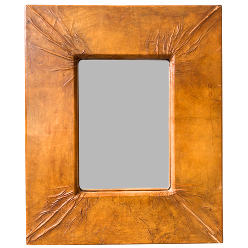 Vintage French Molded Leather Wall Mirror