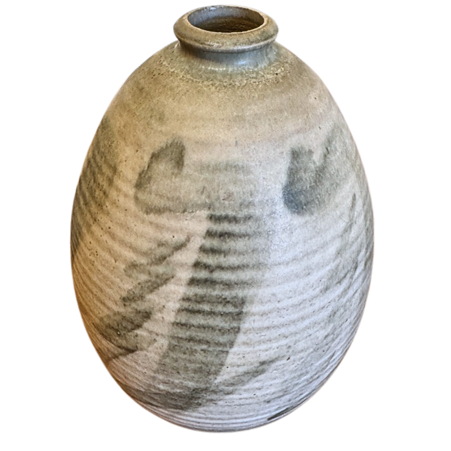 Stoneware Vase with Brushed Glaze Detail