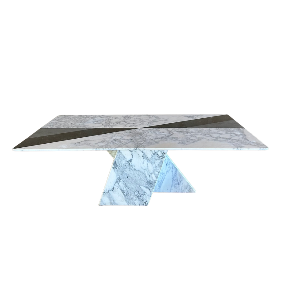 Sculptural Marble and Stone Inlay Coffee Table