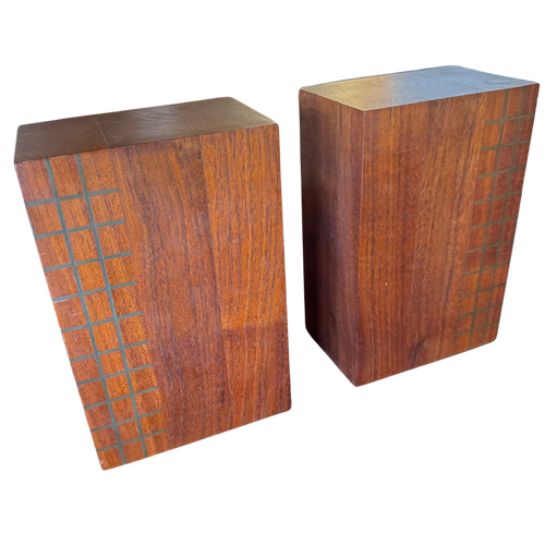 Pair of Wood Grid Pattern Bookends