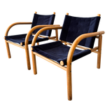 Pair of Blue Velvet '411' Safari Chairs by Ben af Schultén of Artek