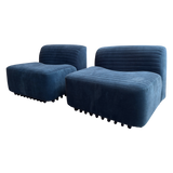 Pair of Blue Velvet Slipper Chairs by Titina Ammannati and Gianpiero Vitelli for Brunati Italia