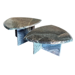 Pair of Vintage Triangular Textured Marble End Tables