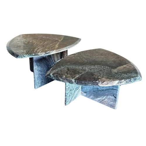 Pair of Vintage Triangular Textured Marble End Tables